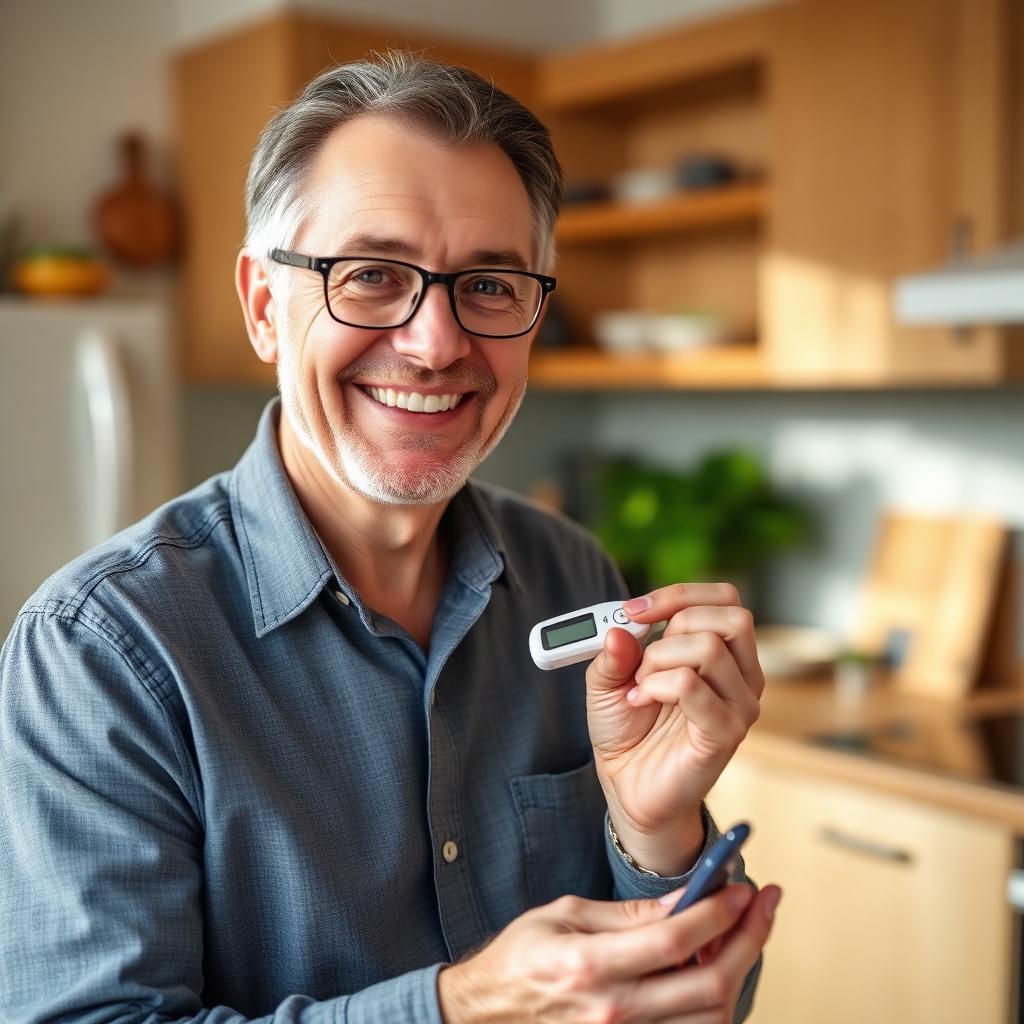 Canadian Wellvia GlucoFit user checking blood sugar at home